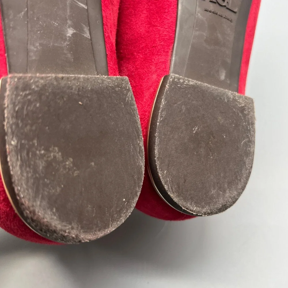 AGL Attilio Giusti Leombruni Red Suede Gold Bar Loafers Flats N542004 40 Italy‎